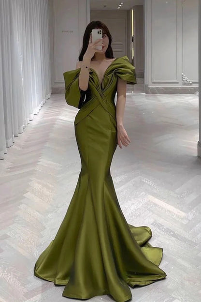 Mermaid Off The Shoulder Mermaid Green Long Prom Dress P1267