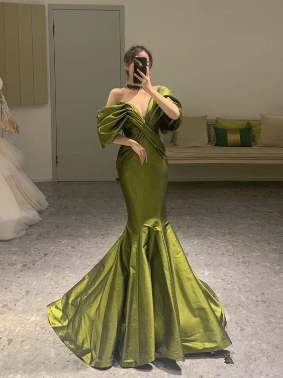 Mermaid Off The Shoulder Mermaid Green Long Prom Dress P1267