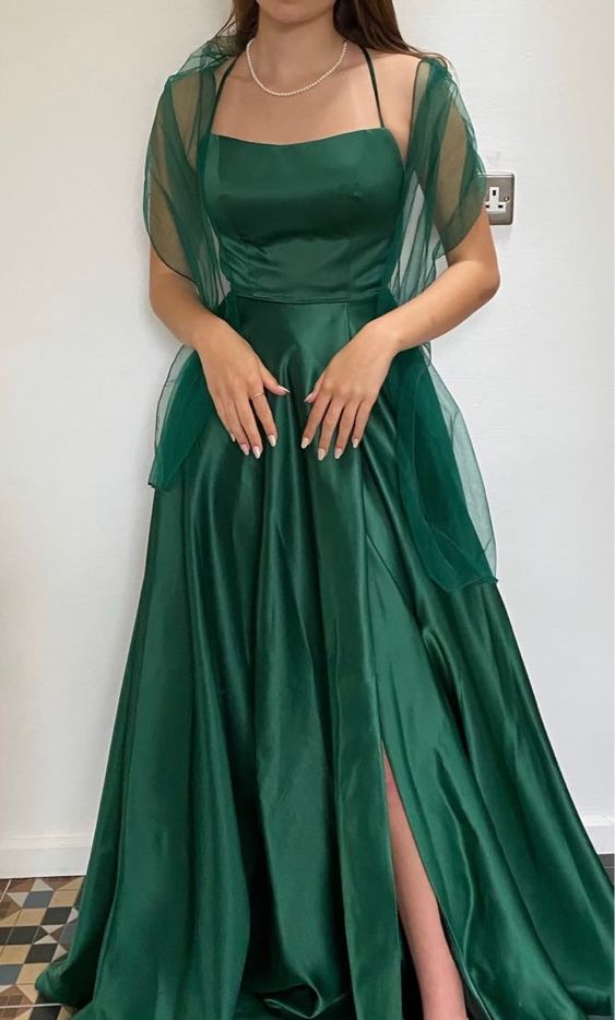 Beautiful A line Dark Green Long Silk Satin Prom Dress P1288