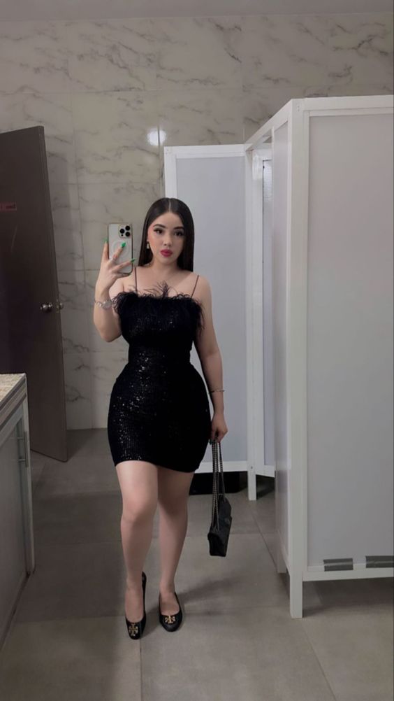 Simple Sheath Straps 18th Birthday Dresses Black Sequin Birthday Outfits P1314