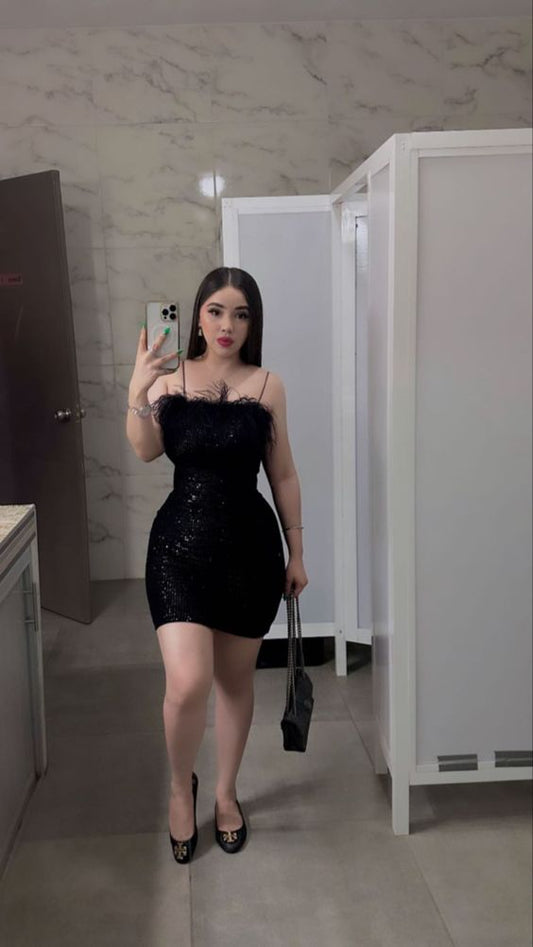 Simple Sheath Straps 18th Birthday Dresses Black Sequin Birthday Outfits P1314