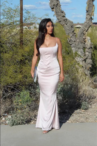 Sexy Mermaid Straps Long Pink Prom Dress Evening Dress P1333