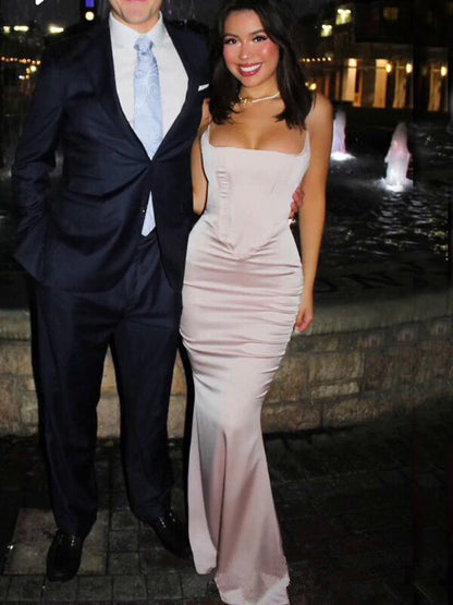 Sexy Mermaid Straps Long Pink Prom Dress Evening Dress P1333