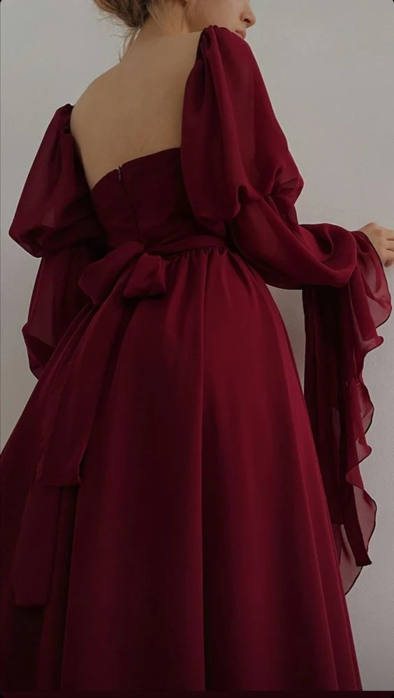 Sexy Square Neckline Chiffon Long Prom Dress 21th Birthday Outfit P1371