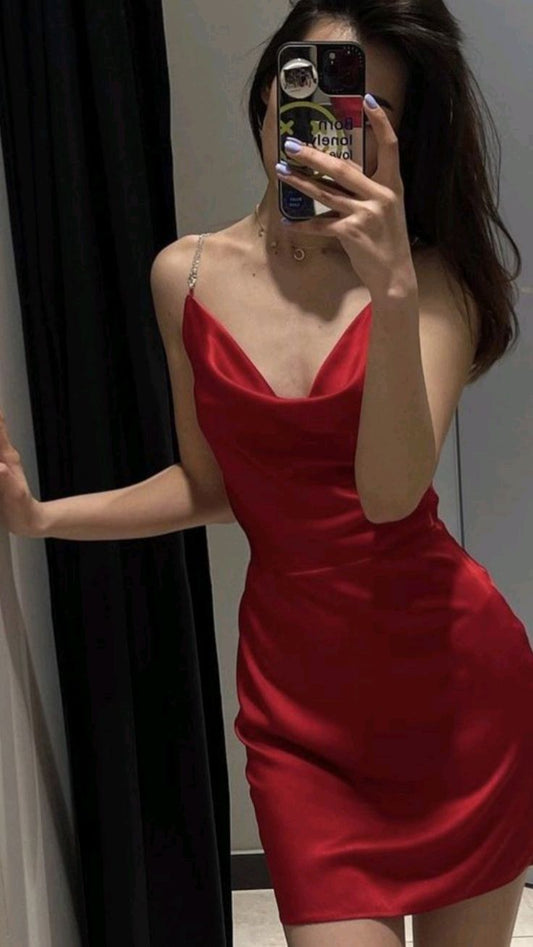 Simple Sheath Silk Satin Red 18th Birthday Dresses Birthday Outfits P1405