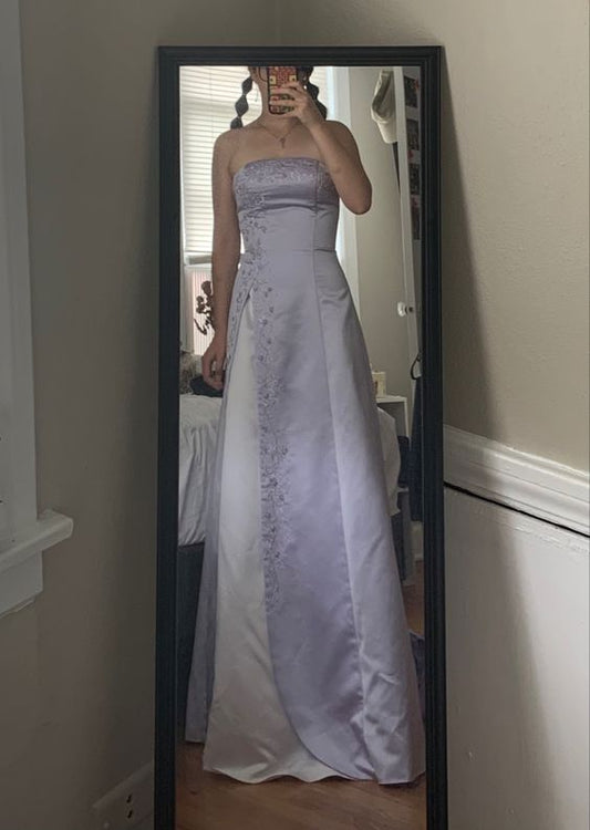 Vintage A line Strapless Lilac Long Prom Dress P1435