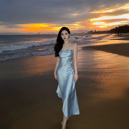 Modest A Line Strapless Light Sky Blue Backless Prom Dress P1436