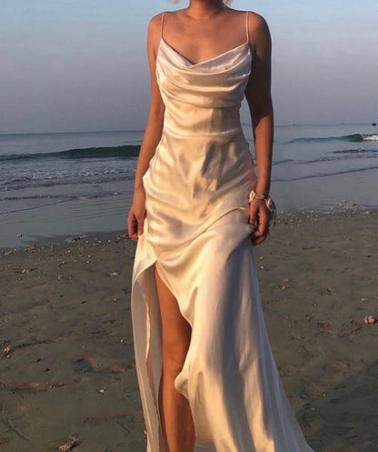 Simple Mermaid Spaghetti Straps Sage Green Long Prom Dress P1453