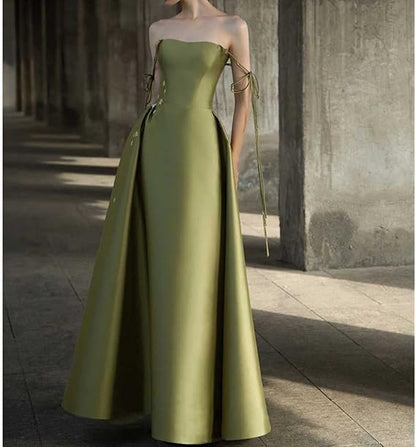Simple A Line Straps Dark Green Satin Prom Dress P1468