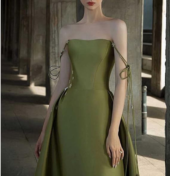 Simple A Line Straps Dark Green Satin Prom Dress P1468