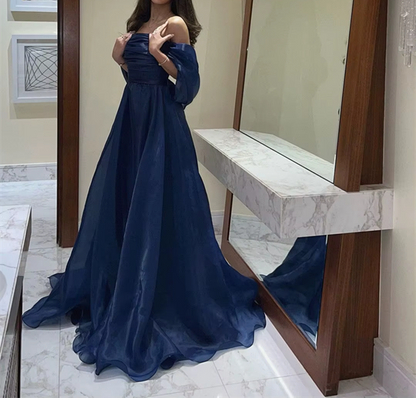 A line Strapless Royal Blue Long Prom Dress With Straps P1516