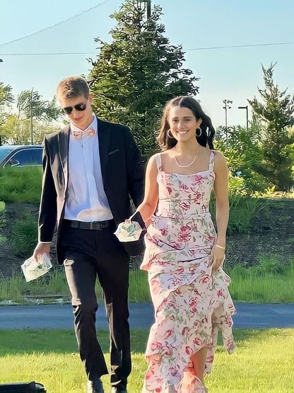 Sexy Mermaid Long Pink Floral Prom Dress Party Dresses P1587