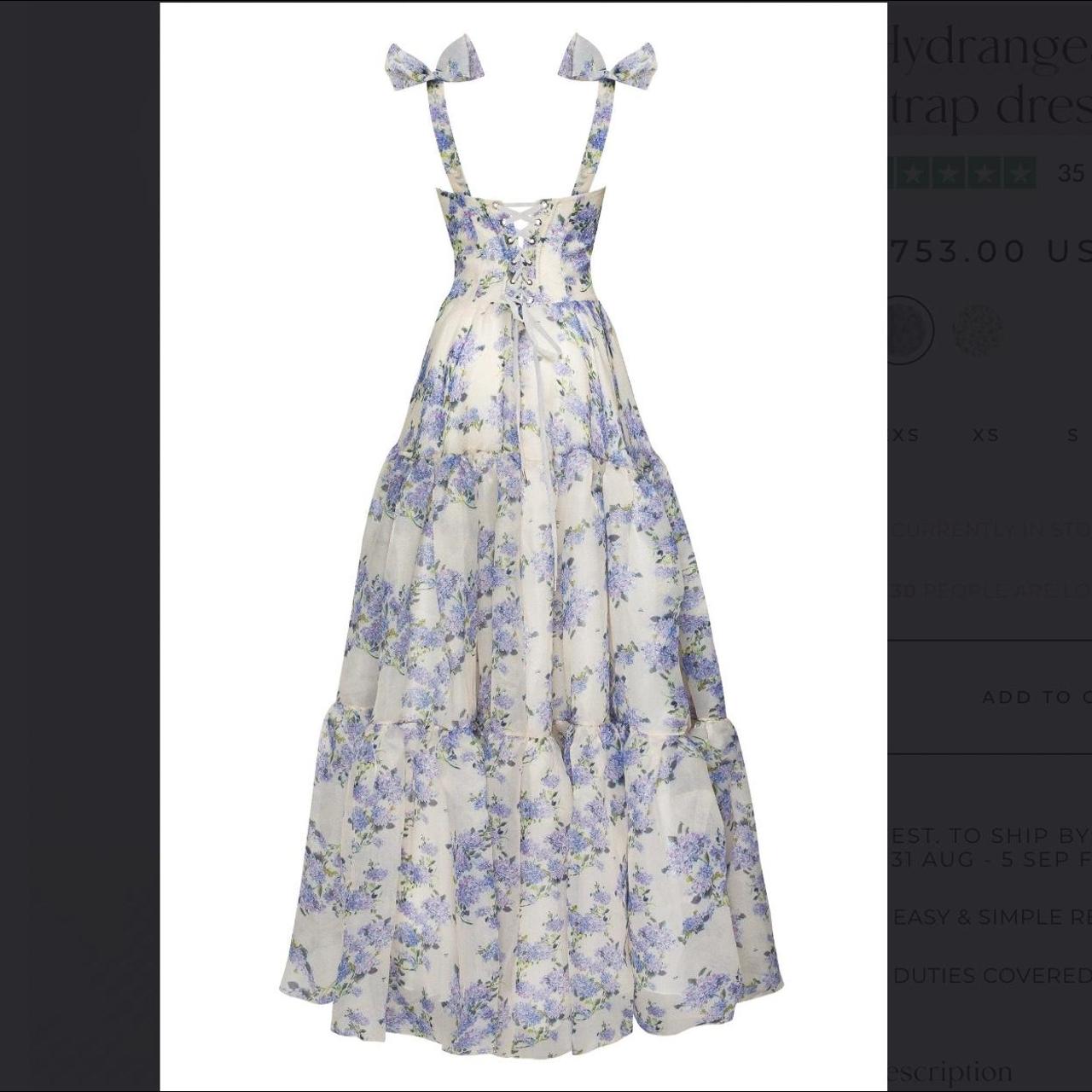 Sexy A line Long Blue Floral Prom Dress Blue and White Party Dresses P1590