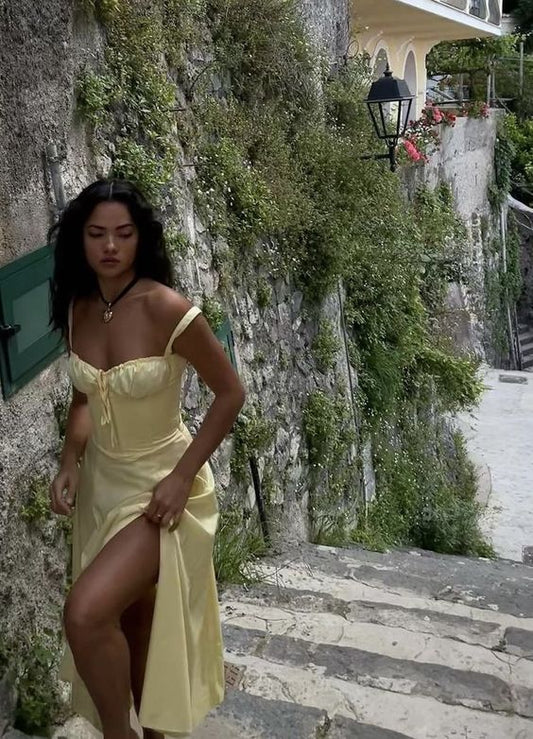 Simple A line Straps Green Slit Prom Dress Party Dresses P1605