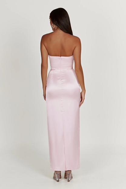 Sexy Sheath Sweetheart Satin Pink Long Prom Dress P1616