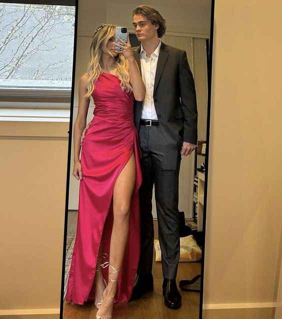 Sexy Mermaid One Shoulder Hot Pink Long Prom Dress P1624