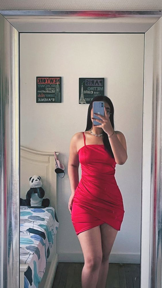 Sexy Sheath Red Straps 18th Birthday Dresses Short Birthday Outfits P1633