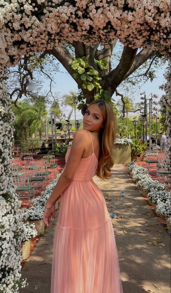 Simple A line Spaghetti Straps Blush Pink Long Prom Dress P1639