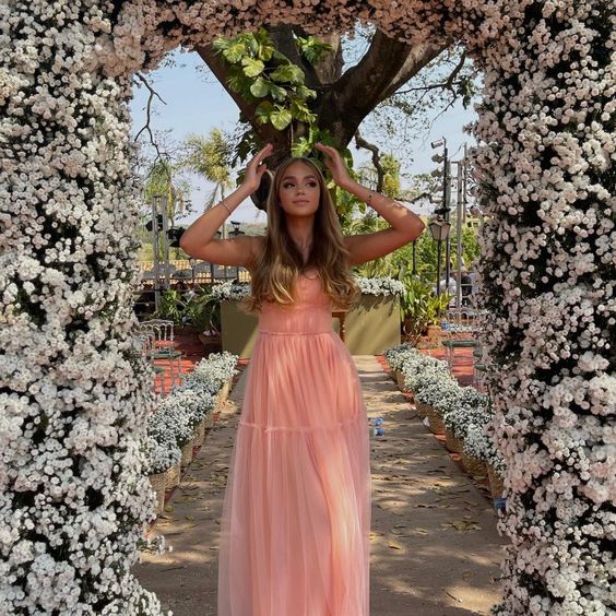 Simple A line Spaghetti Straps Blush Pink Long Prom Dress P1639