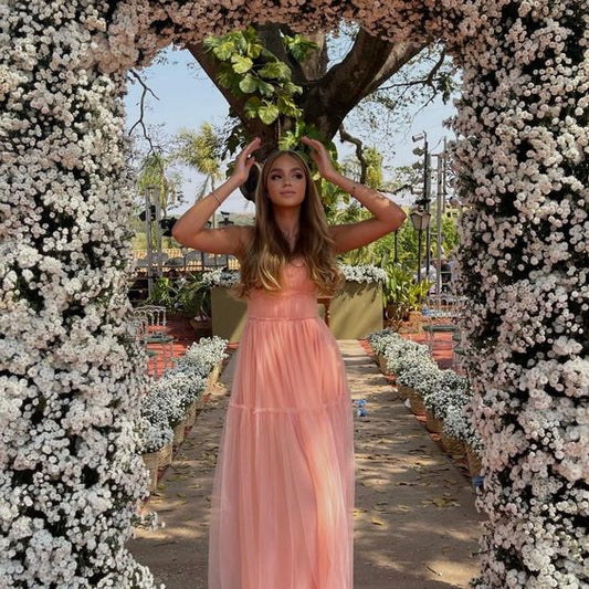 Simple A line Spaghetti Straps Blush Pink Long Prom Dress P1639