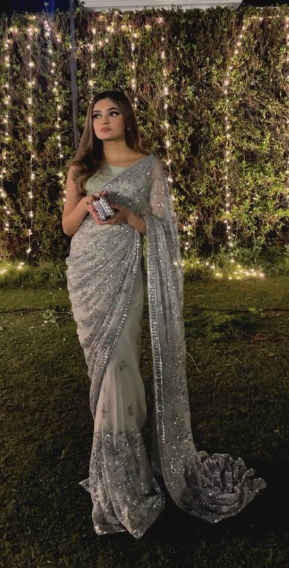 Sparkly Mermaid One Shoulder Light Gray Sequin Long Prom Dress P1643
