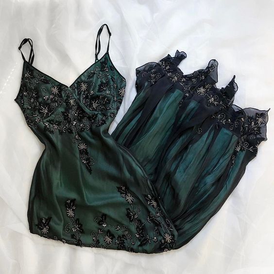 Sparkly A line Spaghetti Straps Dark Green Long Prom Dress P1664