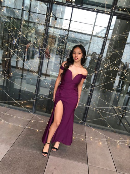 Sexy Mermaid Off The Shoulder Grape Slit Long Prom Dress P1645