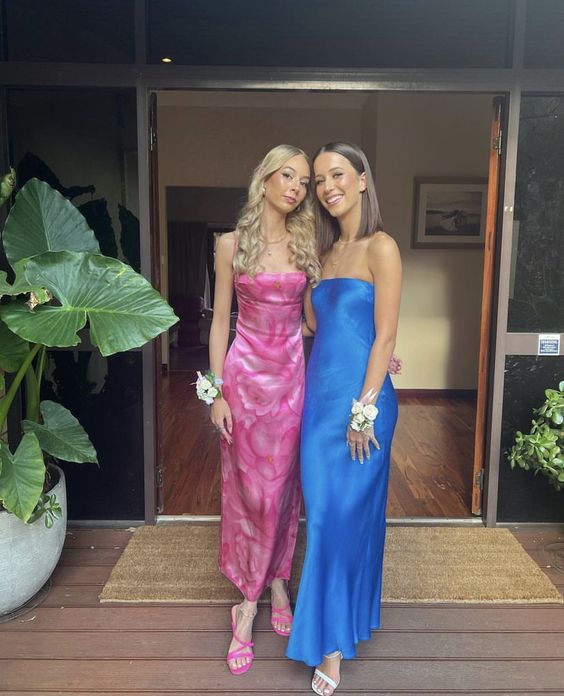 Sexy Sheath Spaghetti Straps Floral Pink Long Backless Prom Dress 1684