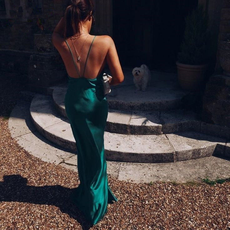 Sexy A Line Straps Dark Green Floor Length Prom Dress P1687