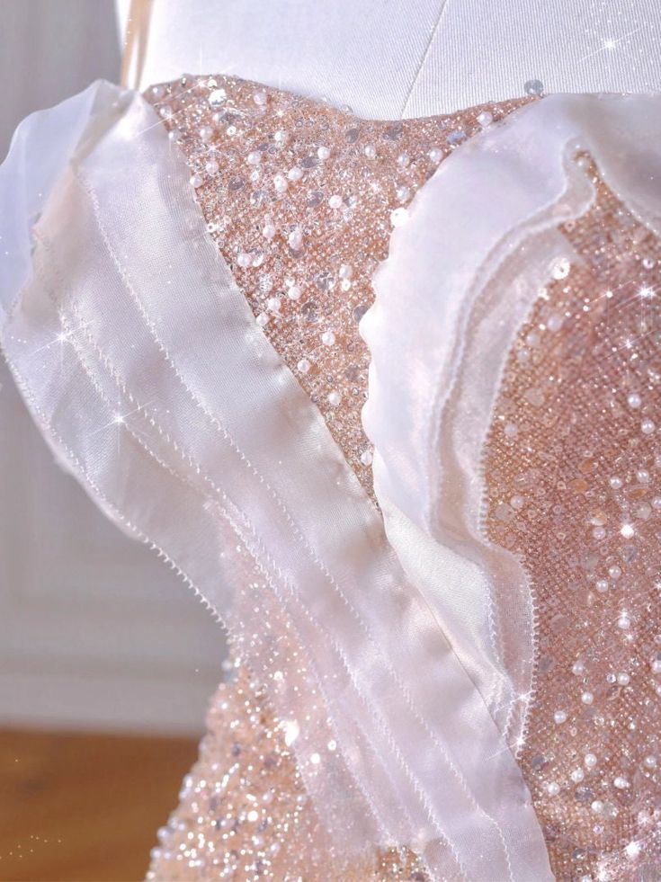 Sparkly Mermaid Straps Pink Tulle Pearls Long Prom Dress P1722