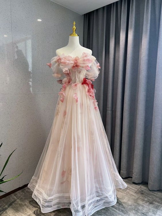 Ball Gown Pink Tulle Floral Prom Dress P1726