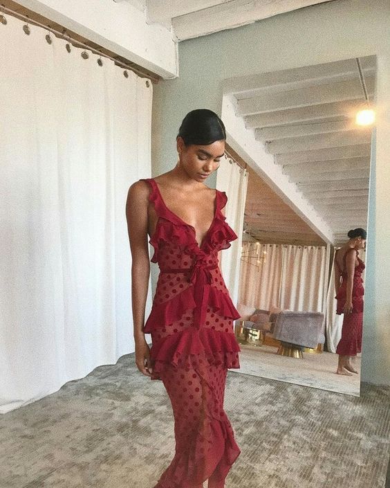Sexy Sheath Straps Chiffon Long Tiered Burgundy Prom Dress P1753