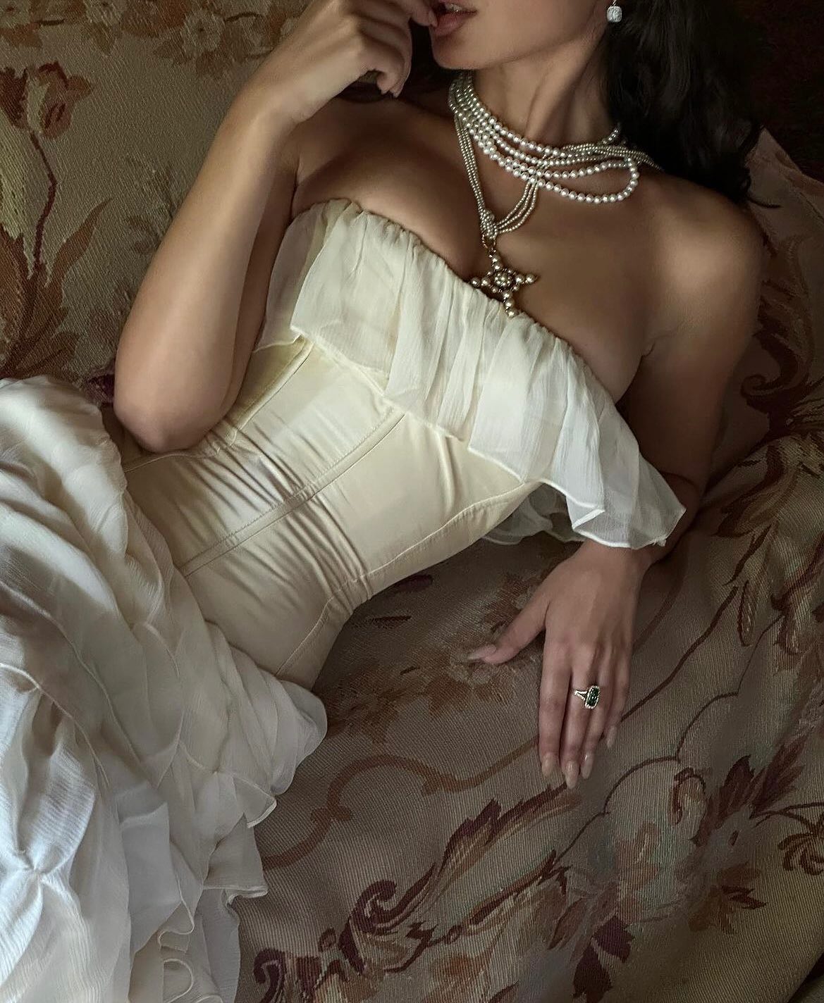 Vintage A line Strapless White Chiffon Long Prom Dresses P1771