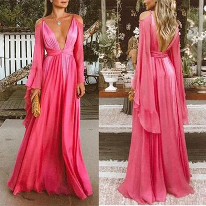 Vintage A Line Straps Pink Long Sleeves Prom Dresses P1776