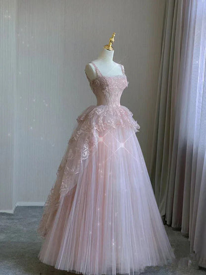 Pink Exquisite Beading Long Tulle Ball Gown Evening Dress Party Dress gh4896