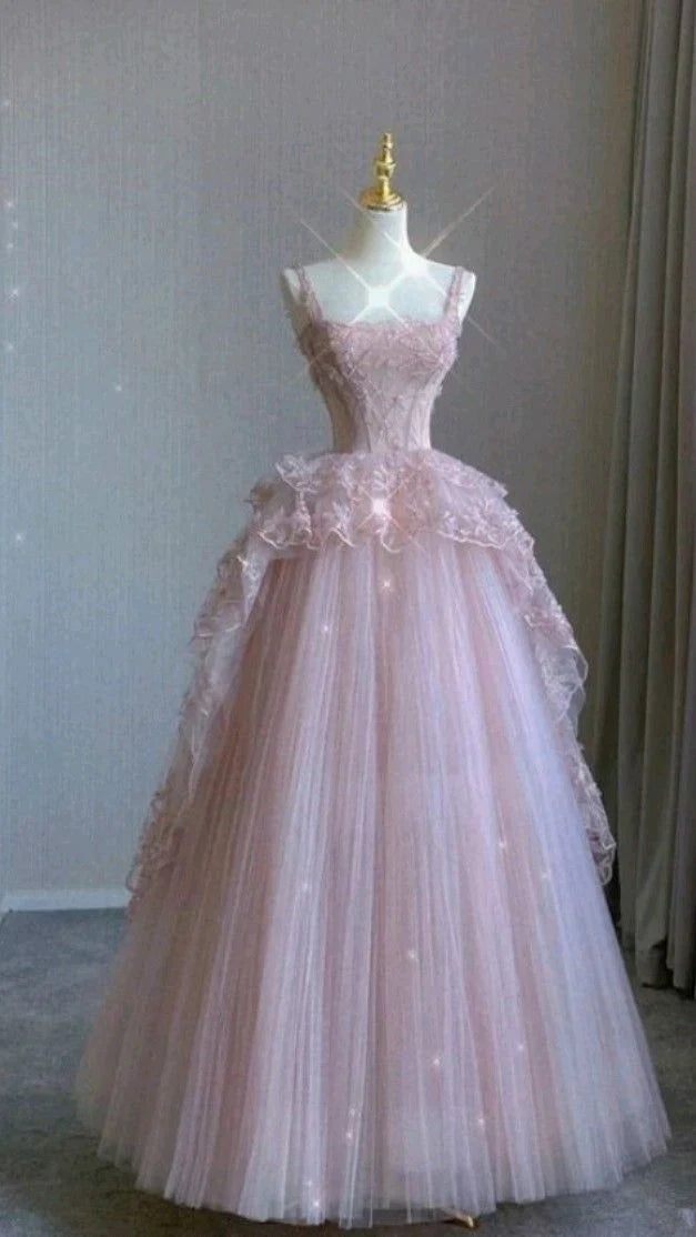 Pink Exquisite Beading Long Tulle Ball Gown Evening Dress Party Dress gh4896