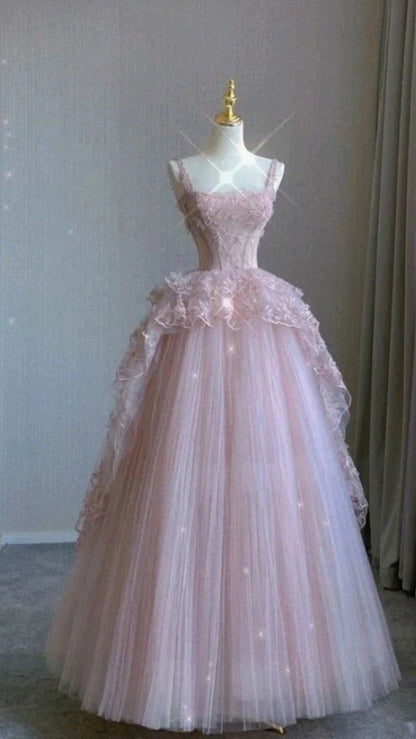 Pink Exquisite Beading Long Tulle Ball Gown Evening Dress Party Dress gh4896