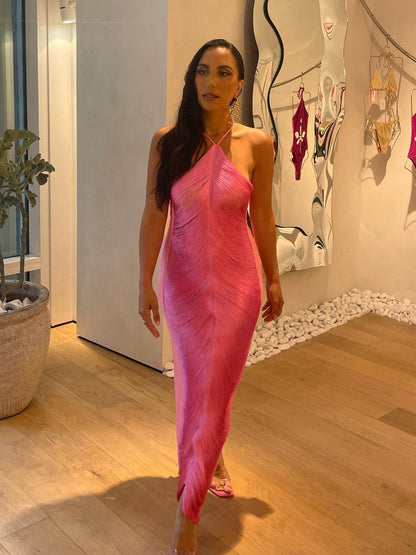 Sexy Mermaid Halter Hot Pink Long Prom Dresses P1807
