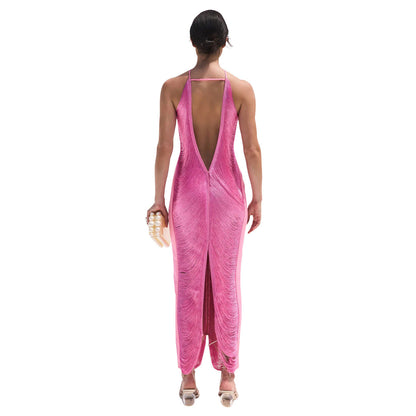 Sexy Mermaid Halter Hot Pink Long Prom Dresses P1807