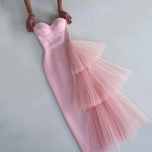 Simple Sheath Sweetheart Pink Long Prom Dresses P1829