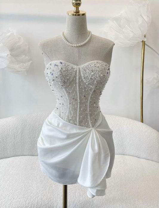 Simple Sheath Strapless White Homecoming Dresses 16th Birthday Outfits P1833