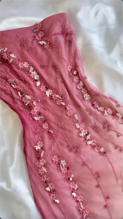 Pink gradient gorgeous fashion exquisite beading long chiffon elegant ball gown evening dress party dress gh3288