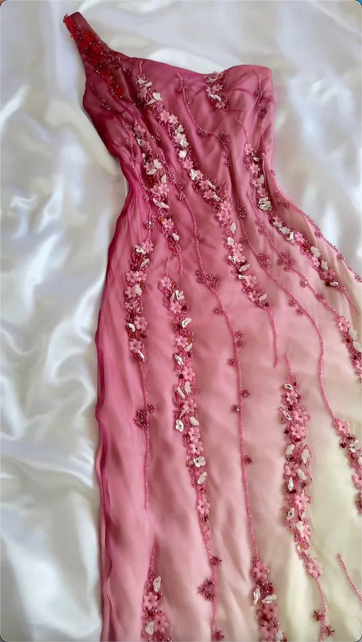 Pink gradient gorgeous fashion exquisite beading long chiffon elegant ball gown evening dress party dress gh3288