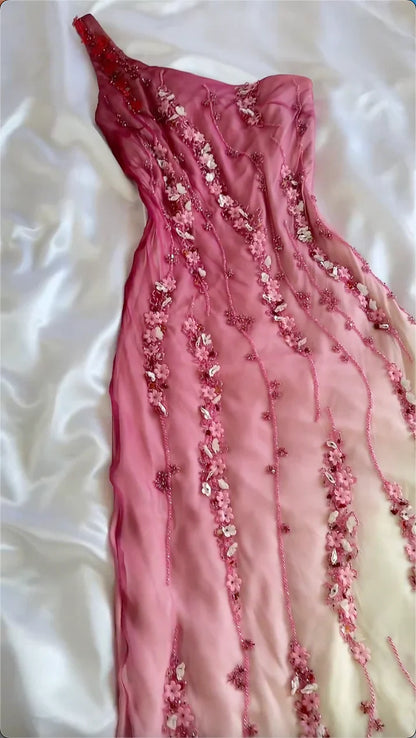 Pink gradient gorgeous fashion exquisite beading long chiffon elegant ball gown evening dress party dress gh3288