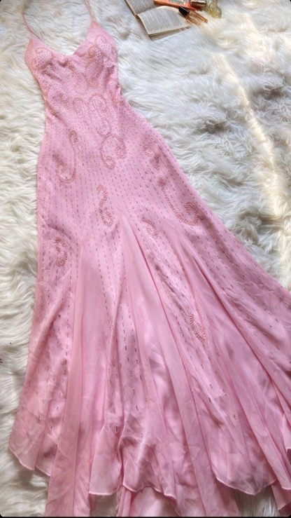 Beautiful Mermaid Prom Gown Pink Chiffon Beads Prom Dresses P1859