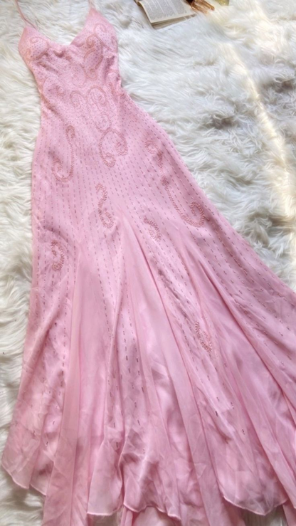 Beautiful Mermaid Prom Gown Pink Chiffon Beads Prom Dresses P1859