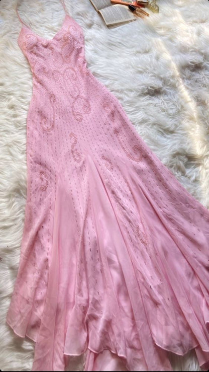 Beautiful Mermaid Prom Gown Pink Chiffon Beads Prom Dresses P1859