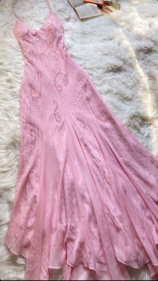 Beautiful Mermaid Prom Gown Pink Chiffon Beads Prom Dresses P1859