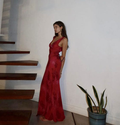 Beautiful Mermaid Prom Gown Red Floral Prom Dresses P1860