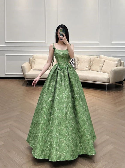 Beautiful Ball Gown Green Lace Prom Gown Long Prom Dresses P1865